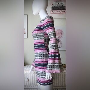 For Love & Lemons Knit Mini Dress Bell Sleeves Pink Grey & Black colors size XS